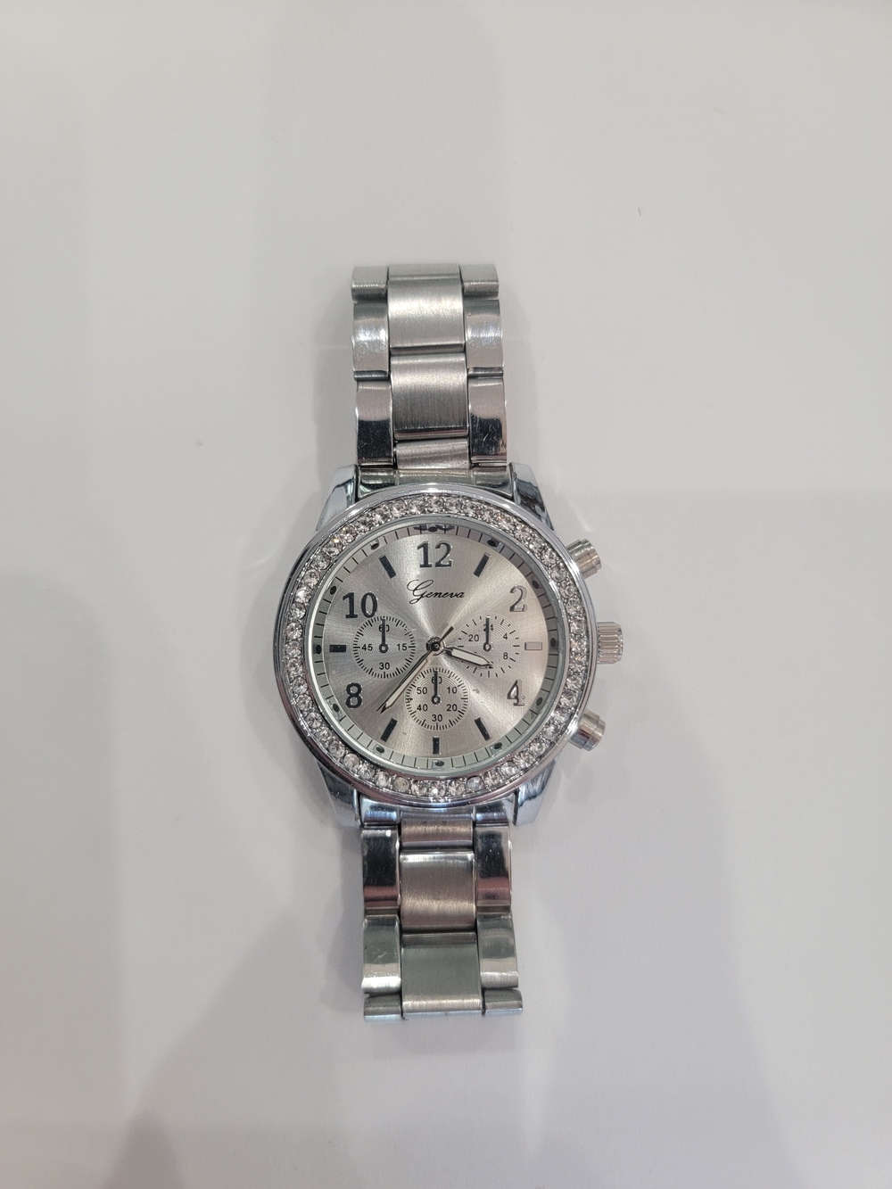 Geneva Silver Crystal-Trim Women's Bracelet Watch